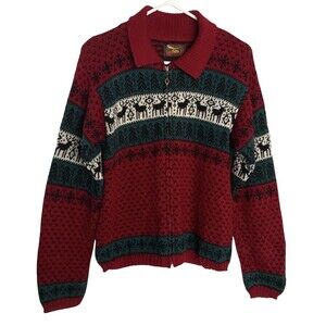 Vintage ALPS Womens Wool Sweater Size Small Reindeer Full Zip 36" Chest